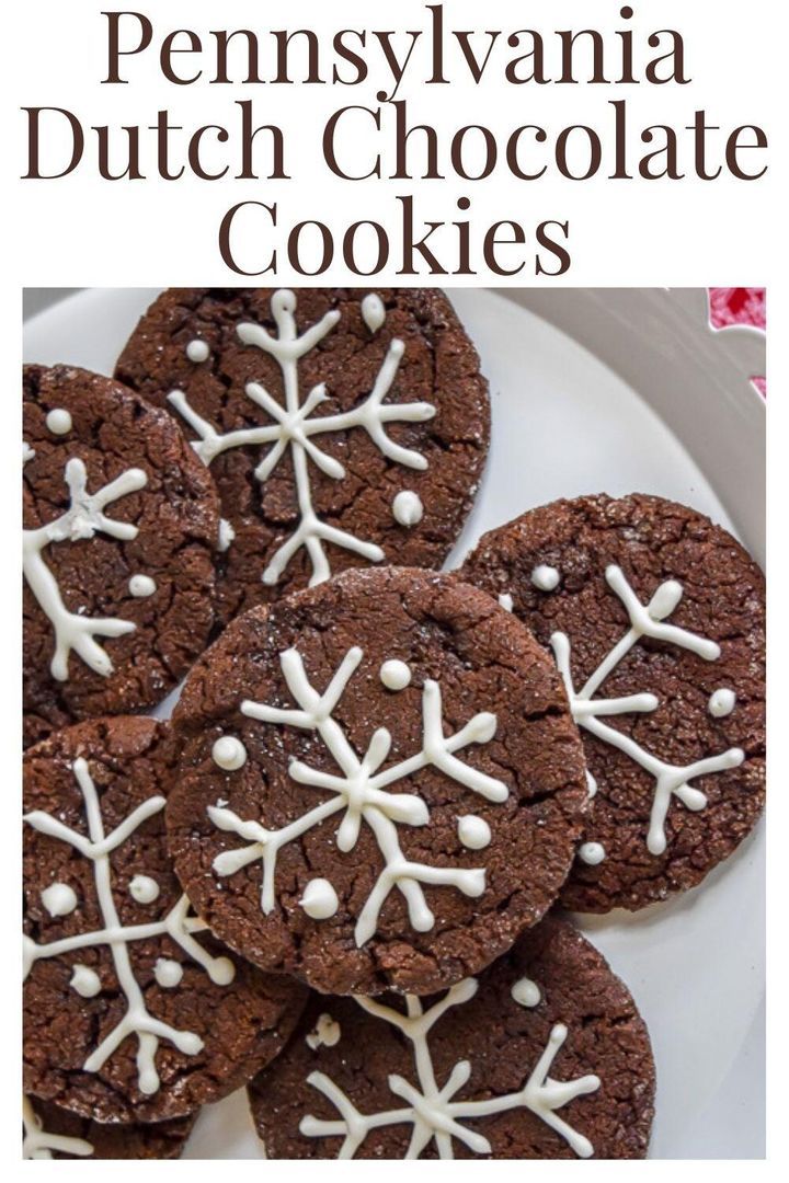 chocolate cookies with white sprinkles on top and the words pennsylvania dutch chocolate cookies