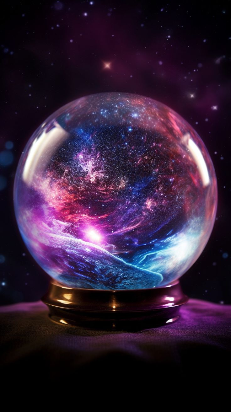 Magical Crystal Ball Magical Crystal Ball, Crystal Ball Magic, Magic Ball Aesthetic, Prediction Aesthetic, Magic Crystal Ball Art, Pendulum Wallpaper, Purple Crystal Aesthetic, Crystal Wallpaper Aesthetic, Crystal Ball Wallpaper