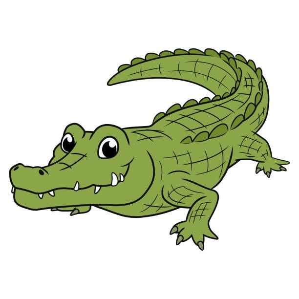 a cartoon alligator with big eyes and sharp teeth