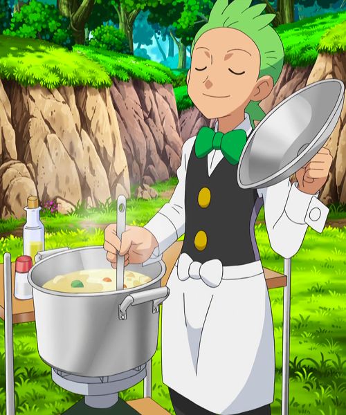 a cartoon character holding a pot with food in it