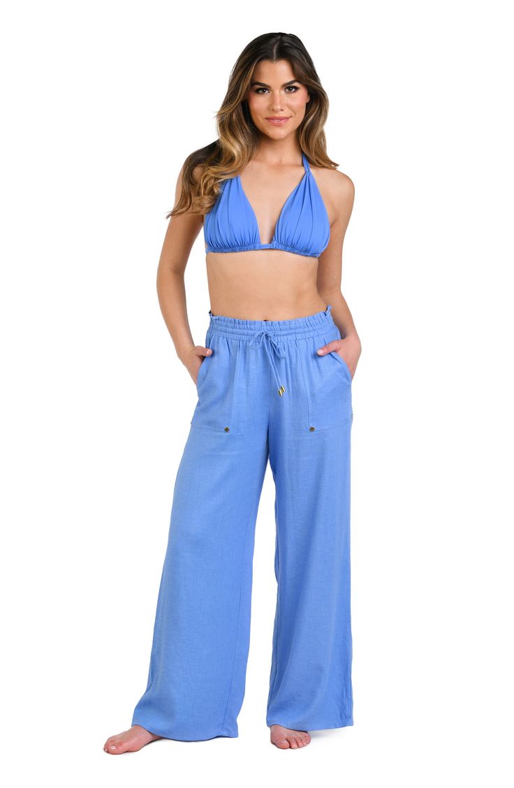 Drawstring ties with goldtone tips bring casual-cool style to these airy smocked-waist pants with breezy wide legs for poolside perfection. 30 1/2" inseam; 27" leg opening; 12 1/2" front rise; 15" back rise (size medium) Elastic/drawstring waist Side-seam pockets 80% rayon, 20% linen Hand wash, line dry Imported Summer Tie-side Bottoms For Resort Season, Tie-side Bottoms For Vacation And Resort Season, Tie-side Bottoms For Resort Season Vacation, Resort Season Tie-side Bottoms For Vacation, Bohemian Pool Bottoms For Vacation, Resort Season Vacation Bottoms With Tie-side, Casual Spring Bottoms For Pool, Beach Season Drawstring Pants, Breezy Linen Beach Bottoms