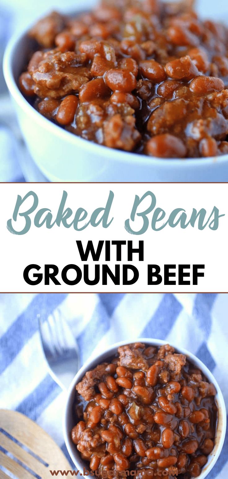 baked beans with ground beef in a bowl