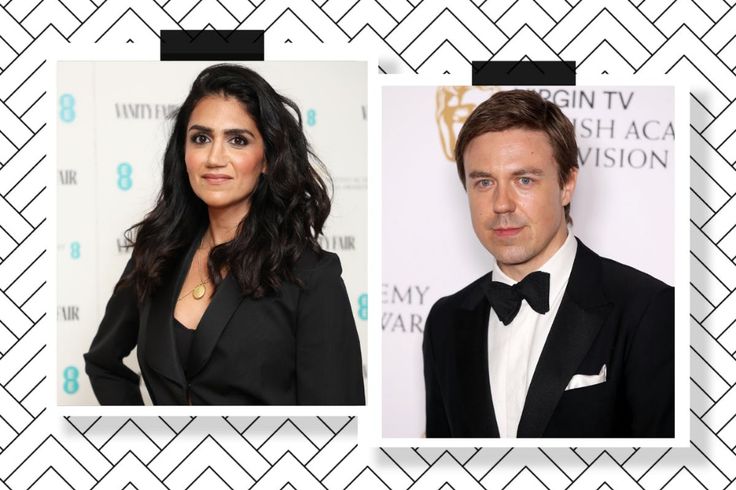 a man and woman in tuxedos on the red carpet at an awards event