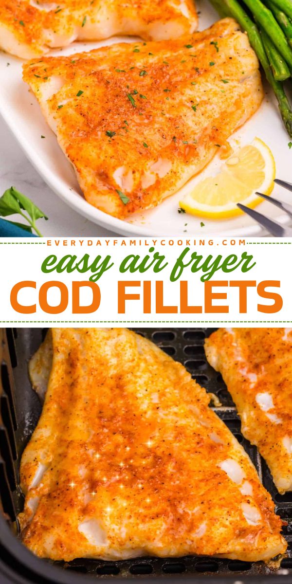 With Easy Air Fryer Cod Fillets, you can enjoy a quick weeknight dinner in no time! This healthy main course idea needs no breading, just Cod fillets, paprika, olive oil, and lemon juice for a flavorful, easy recipe everyone will love!