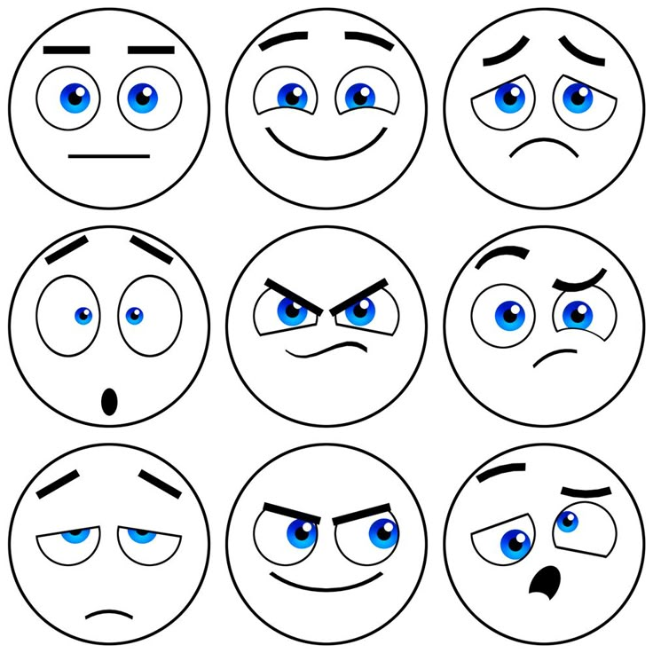 an image of different expressions drawn in the style of emoticions with eyes and mouths