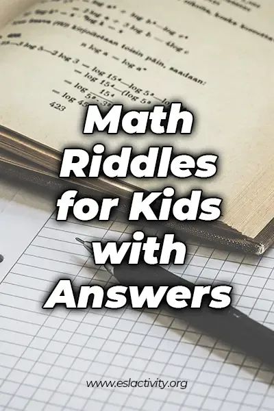 an open book with the title math riddles for kids with answers written on it