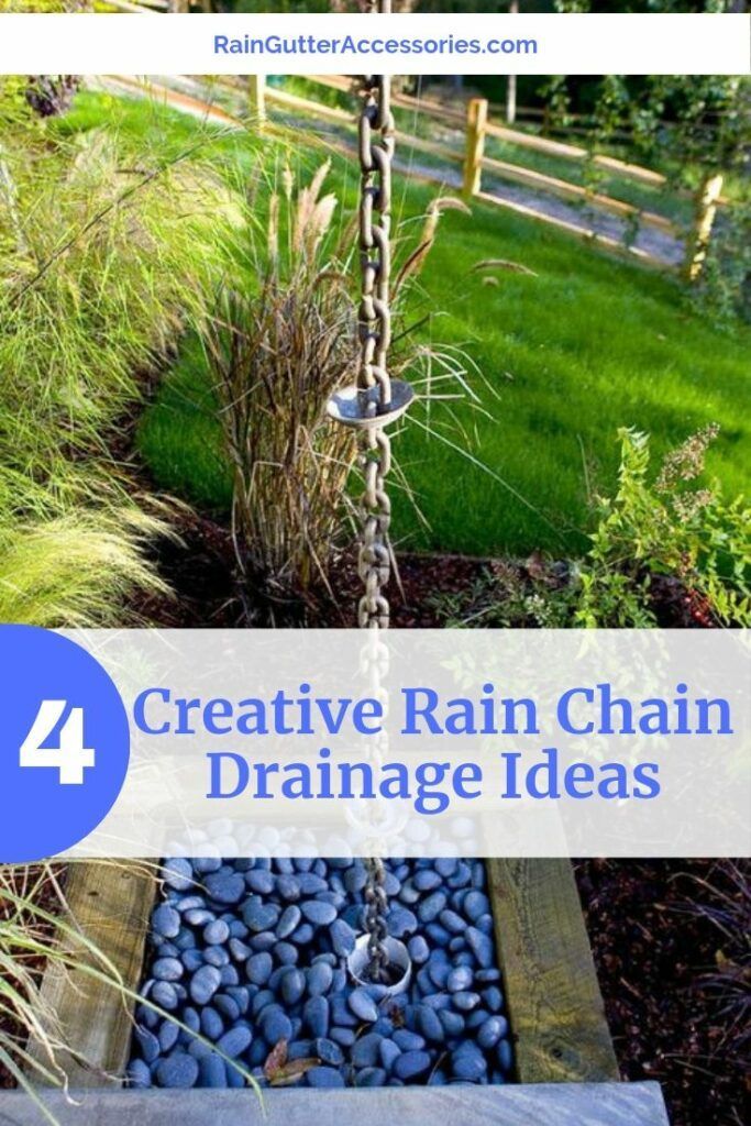 an outdoor water feature with text overlay that reads creative rain chain drainage ideas 4