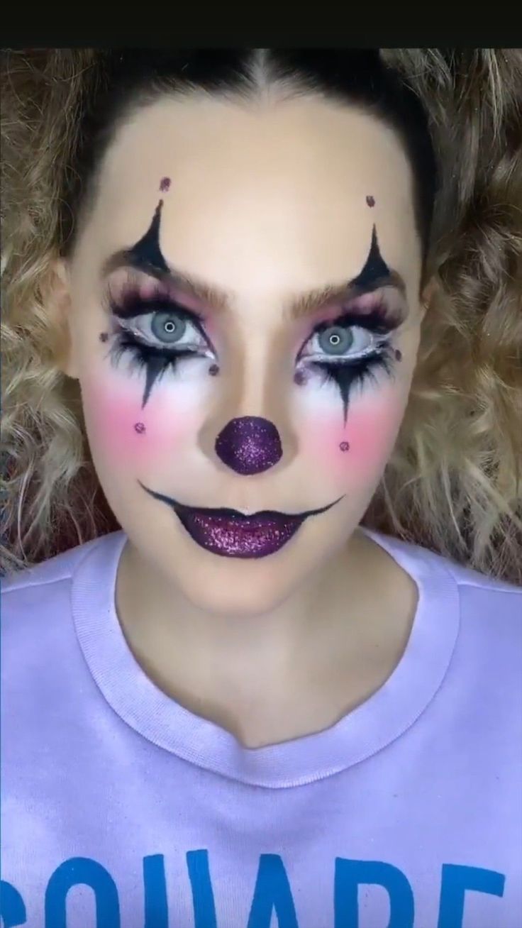 Clown Woman Makeup, Kids Clown Makeup, Women Clown Costume, Face Painting For Adults, Maquillaje De Payaso Mujer, Glam Clown Makeup, Clown Face Painting, Girl Clown Makeup, Harlequin Makeup