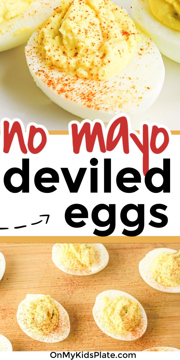 deviled eggs on a cutting board with the words no man's deviled eggs