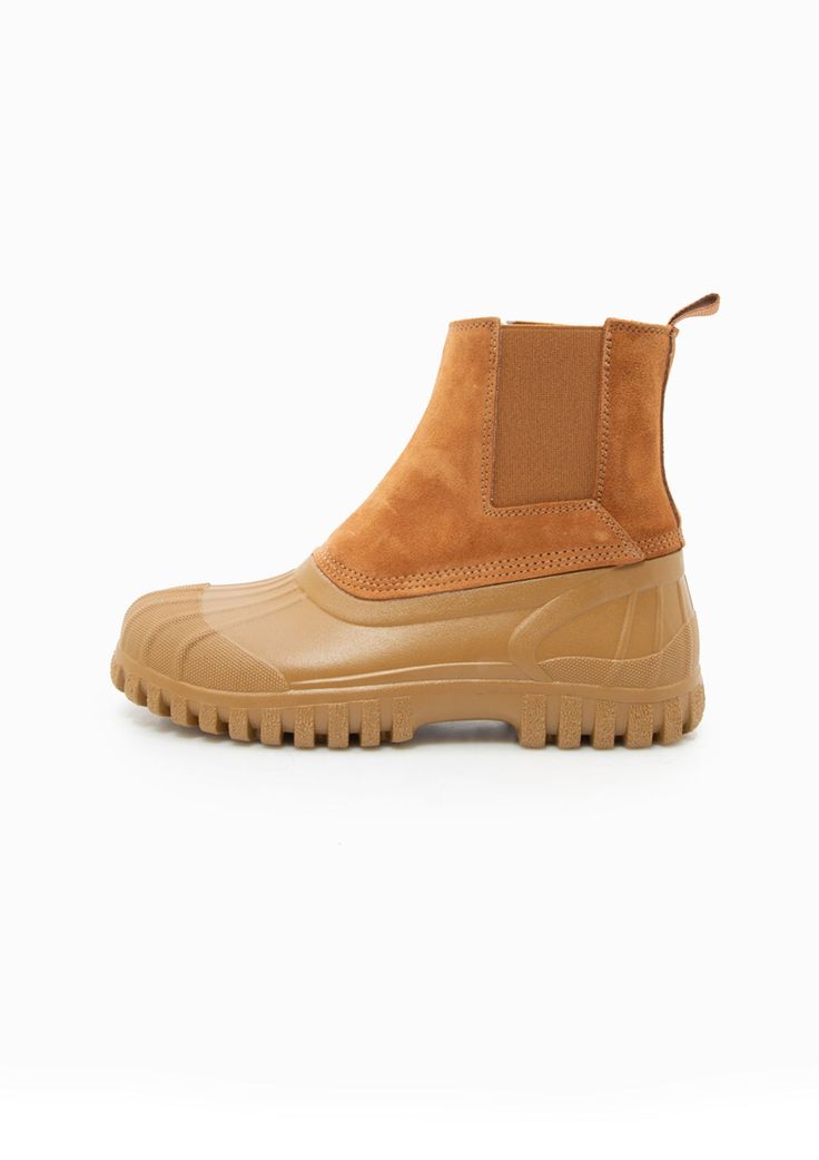 DIEMME | Balbi Boot | Cognac Suede Shearling – DIANI Eastern Italy, All Weather Boots, Duck Boot, Weather Boots, Duck Boots, Wet Weather, Chelsea Boot, Lug Sole, Side Panels