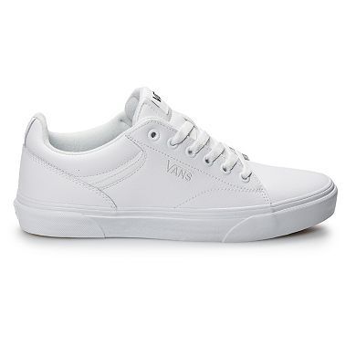 Men White Shoes Outfits, Vans Leather Sneakers With Branded Insole, Vans Leather Sneakers With Vulcanized Sole, Vans Leather Sneakers With White Sole, Classic Lace-up Skate Shoes With Embossed Logo, Classic Leather Vans Sneakers, Classic Skate Shoes With Embossed Logo And Round Toe, Vans Low-top Skate Shoes With Perforated Toe Box, Leather Lace-up Skate Shoes With Embossed Logo