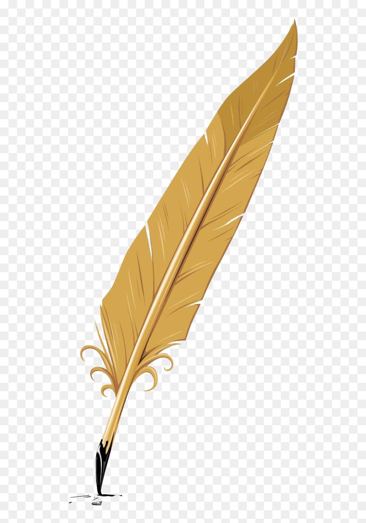 a golden feather quill on a white background png - quill clipart