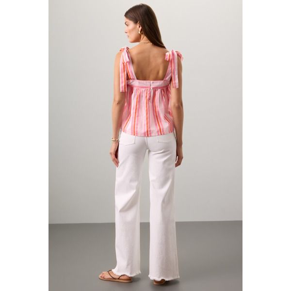 Pink stripe (100% Cotton). Tops. Square neck. Pull on closure. 15" from shoulder to hemline. Imported. Vertical Stripes Relaxed Fit Top For Day Out, Relaxed Fit Vertical Stripes Top For Day Out, Relaxed Fit Vertical Stripe Tops For Day Out, White Summer Blouse With Vertical Stripes, Casual White Blouse With Vertical Stripes, White Blouse With Vertical Stripes For Summer, Summer Blouse With Vertical Stripes And Relaxed Fit, White Vertical Stripes Blouse For Spring, Casual Cotton Tops With Vertical Stripes