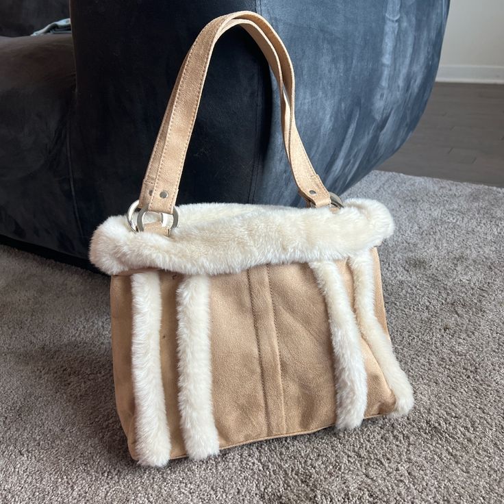 Faux Fur Suede Bag Never Used Minor Flaw Behind The Bag. #Fauxfur #Suede #Bathandbodyworks Everyday Double Handle Shoulder Bag With Faux Fur Lining, Faux Fur Shoulder Bag For Everyday Use, Chic Shoulder Bag With Faux Fur Trim For Everyday, Elegant Winter Bags With Faux Fur Trim, Leather Bags With Plush Lining For Everyday Use, Chic Bags With Faux Fur Trim For Everyday Use, Chic Rectangular Bag With Faux Fur Trim, Leather Bags With Faux Fur Trim For Everyday Use, Faux Fur Shoulder Bag For Daily Use