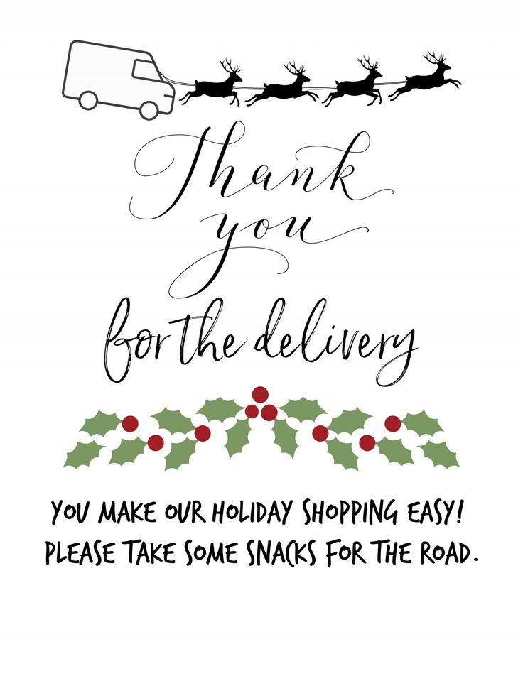 a christmas card that says thank you for the delivery