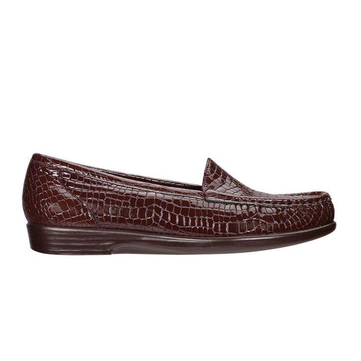 Product Description: For those who like to keep it simple, here's a moccasin loafer with timeless style. Soft leather with padded lining wraps completely around the foot for a plush feel. A removable cushioned footbed and a lightweight shock-absorbing sole supports you with every step. Simplify features many beautiful smooth and textured leathers. Heel Height: 1.00". This item features a removable footbed. Product Details: Designed to follow the shape and natural arches of your foot, Simplify ut Classic Synthetic Moccasins With Rubber Sole, Classic Synthetic Slip-on Moccasins, Elegant Brown Moccasins With Cushioned Footbed, Elegant Slip-on Synthetic Moccasins, Elegant Synthetic Slip-on Moccasins, Comfortable Brown Moccasins For Workwear, Comfortable Brown Moccasins For Work, Orthopedic Shoes, Double Wide