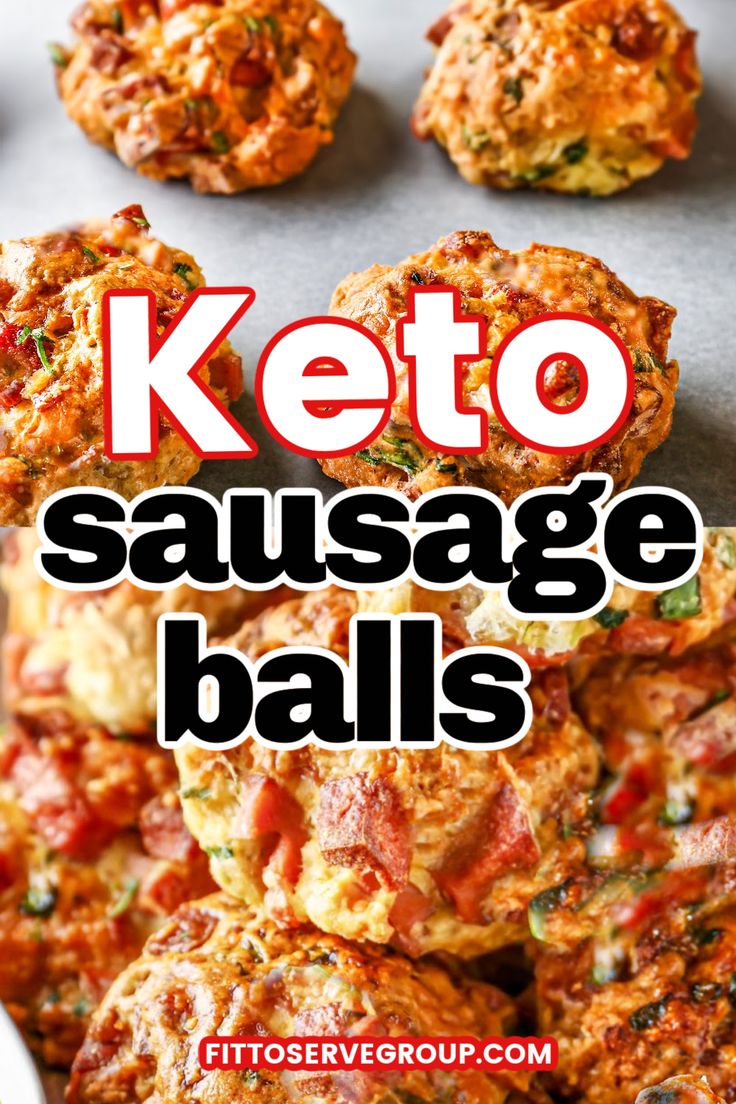 keto sausage balls with text overlay