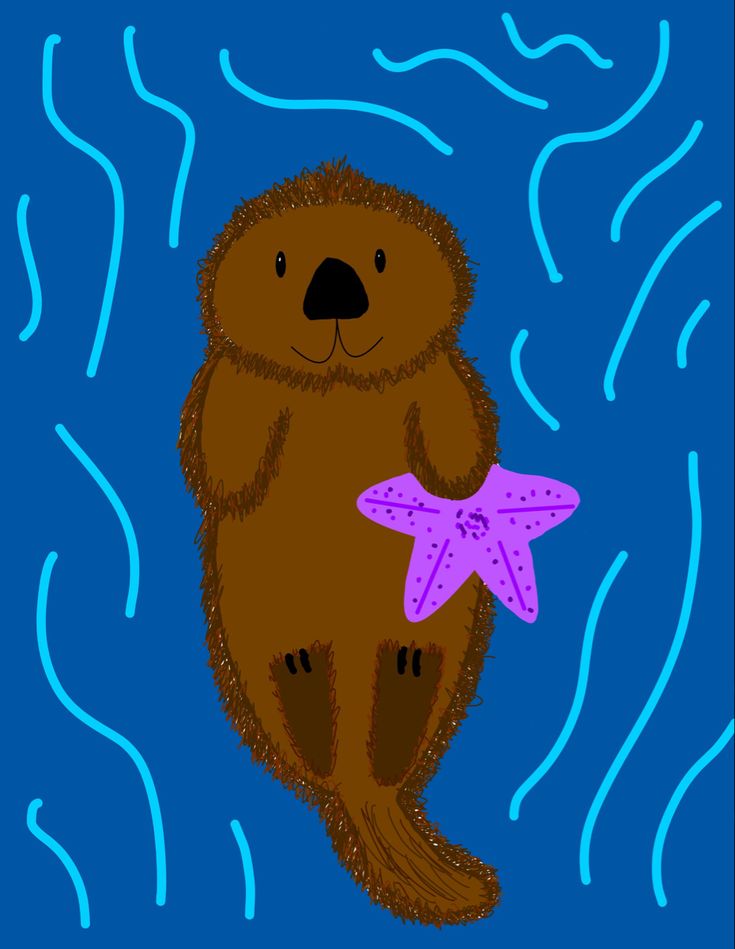 a drawing of a sea otter holding a starfish