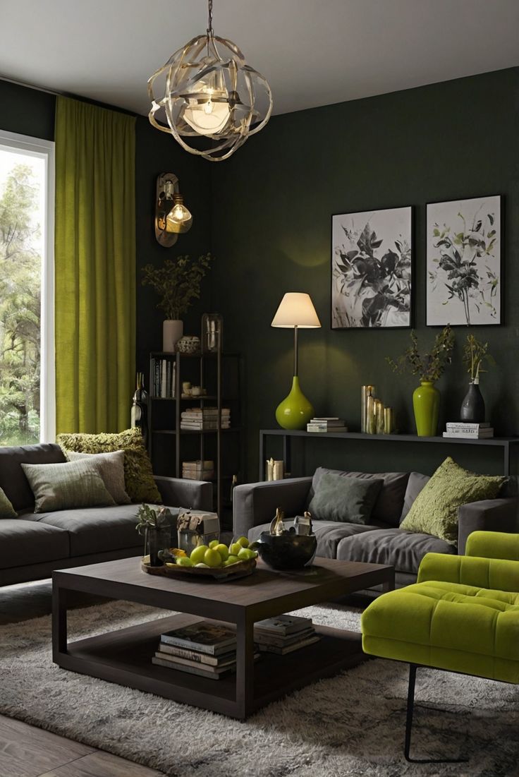 Get ready to transform your space with the vibrant Dark Lime (BM 2036-10) shade! Dive into the daily routine of an interior designer and discover 2024 Wall Magic! #Ad #homedecor #homedesign #wallpaints2024 #Painthome #interiorarchitecture Wall Colors Green Living Room Colors Bright Living Room Colors Apartment Renovation Living room Remodeling Modern Paint Colors 2024 Bright Green Living Room, Black And Green Living Room, Lime Green Living Room, Renovation Living Room, Colorful Living Room Bright, Paint Colors 2024, Lime Green Walls, Modern Paint Colors, Green Living Room Decor