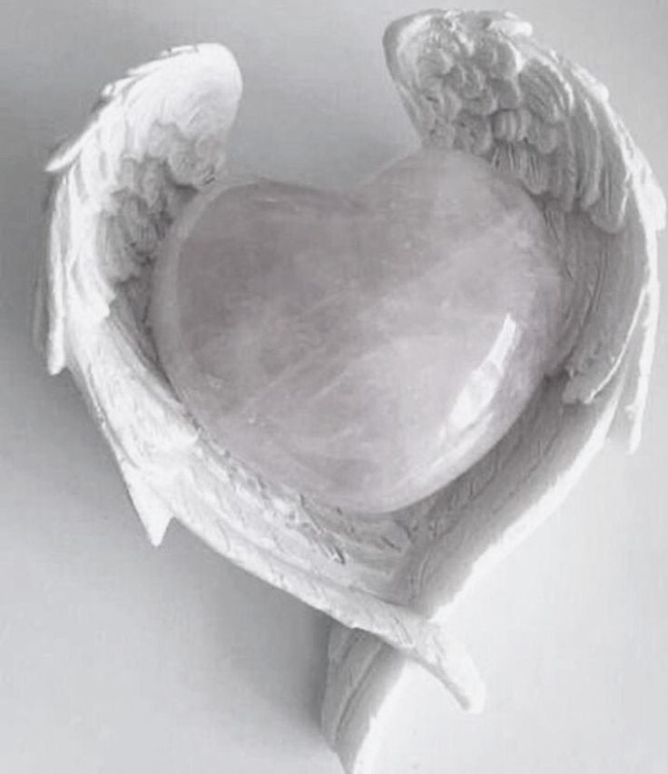 an angel's heart with wings is shown in this black and white photo,