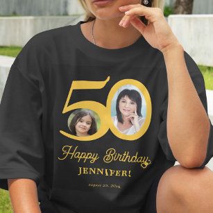 50th Birthday photo name personalized T-Shirt , is both elegant and comfortable. It is designed to flatter the figure while ensuring optimum freedom of movement. Add a touch of sophistication to your wardrobe with this timeless tee. 
click on the picture to go directly to the website Casual Name Print T-shirt For Anniversary, Casual T-shirt With Name Print For Anniversary, Relaxed Fit T-shirt With Name Print For Birthday, Personalized T-shirt For Anniversary, Personalized Anniversary T-shirt, Personalized Short Sleeve T-shirt For Anniversary, Casual Black T-shirt For Anniversary, Custom Print Black T-shirt For Anniversary, Black Custom Print T-shirt For Anniversary