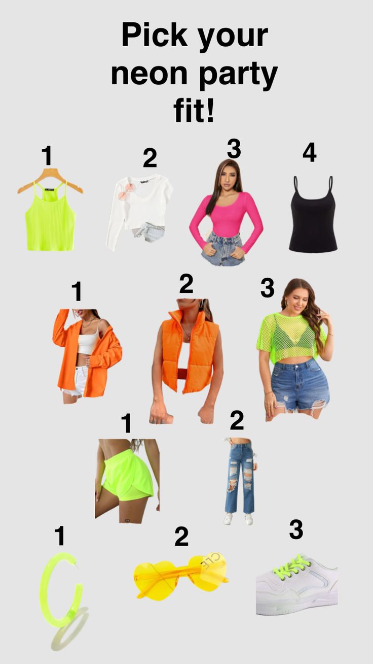 a poster with the words pick your neon party fit