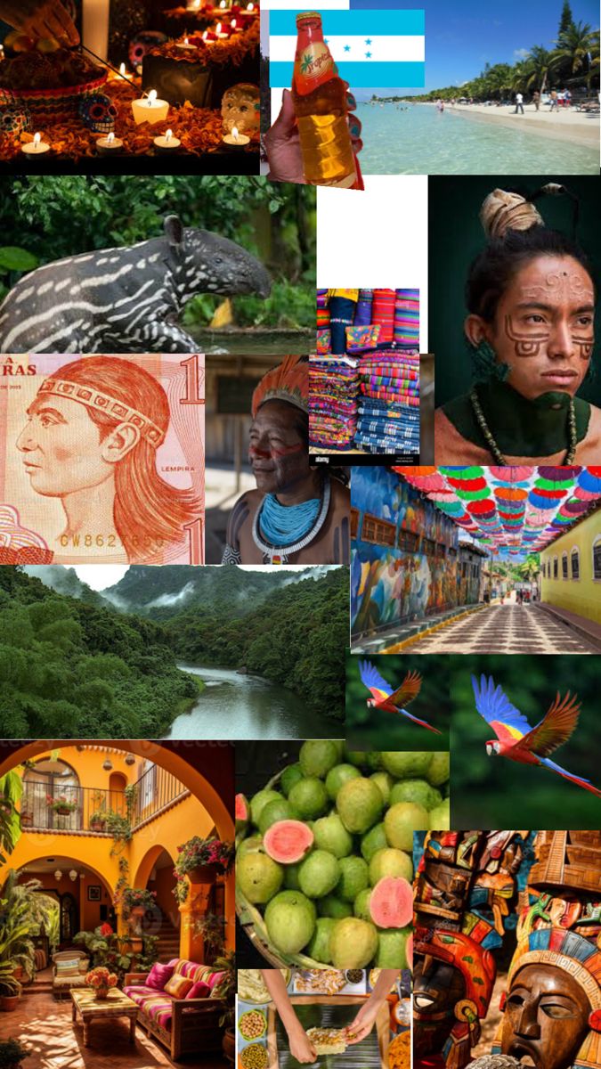 the collage shows many different pictures and people in their native country, including an island