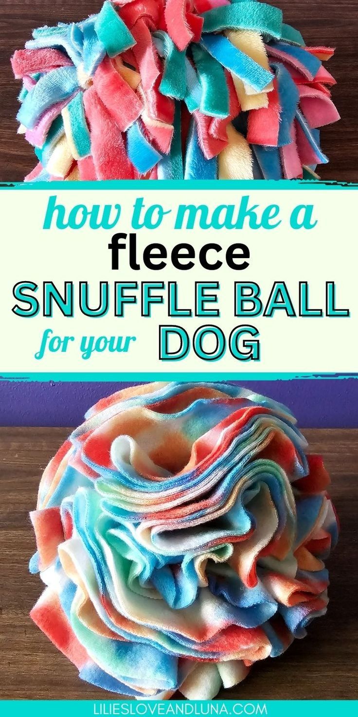 Pin image of two snuffle balls with a text overlay that reads how to makw a fleece snuffle ball for your dog. Dog Snuffle Ball, Diy Puppy Toys, Dog Toys Diy Homemade, Snuffle Ball, Homemade Dog Toys, Dogs Diy Projects, Small Dog Toys, Diy Pet Toys, Diy Dog Toys