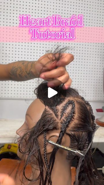 Heart Tutorial Hair, How To Do The Heart Braid Tutorial, Braid Heart Tutorial, How To Part A Heart In Hair, How To Do The Heart Braid, Hair Heart Tutorial, Cornrows Heart Design, Braided Hairstyles With Heart Design, How To Braid A Heart