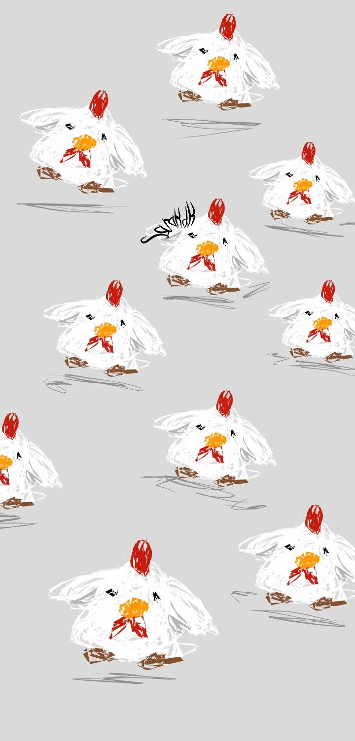 several white chickens with red heads and orange beaks are depicted in this seamless pattern