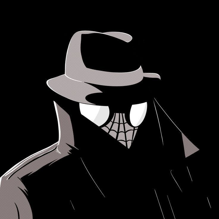 a man in a hat and trench coat with a spider - man face drawn on it