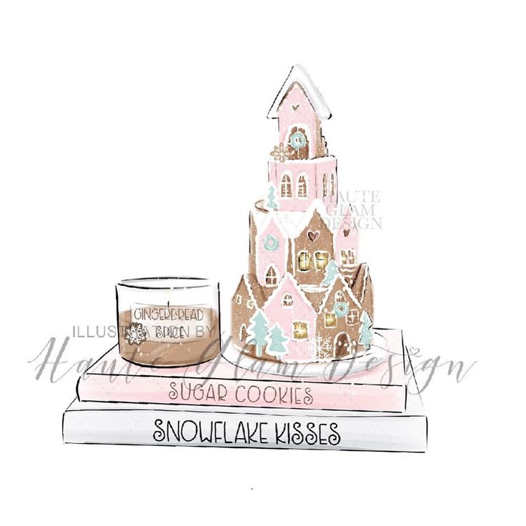 a watercolor and ink drawing of a castle on top of some books with a candle