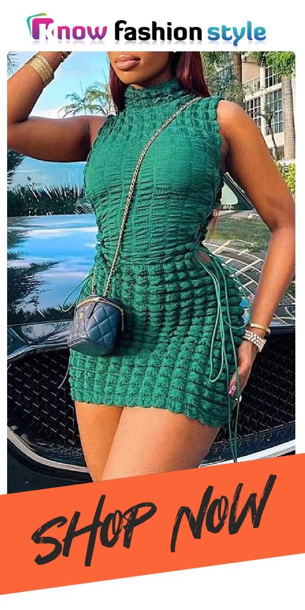 Green Sexy Solid Bandage Hollowed Out Split Joint Half A Turtleneck Pencil Skirt Dresses Corset Romper, Dark Green Dress, Pencil Skirt Dress, Mini Pencil Skirt, Sleeveless Turtleneck, Body Con Dress, Elegant Dresses For Women, Womens Turtleneck, Ideas Party