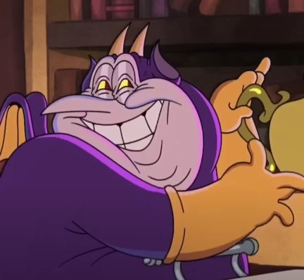 an animated character is smiling and pointing at something