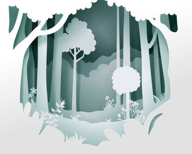 a paper cut landscape with trees and bushes