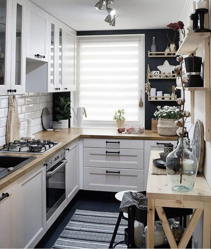 the kitchen is clean and ready to be used as a dining room or living area