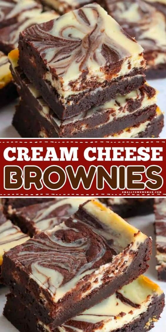 some brownies are stacked on top of each other with cream cheese in the middle