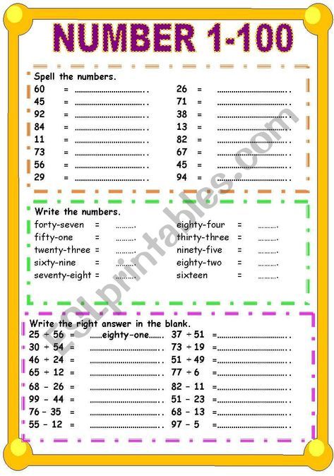 the number 1 - 100 worksheet for students to practice numbers in english and spanish