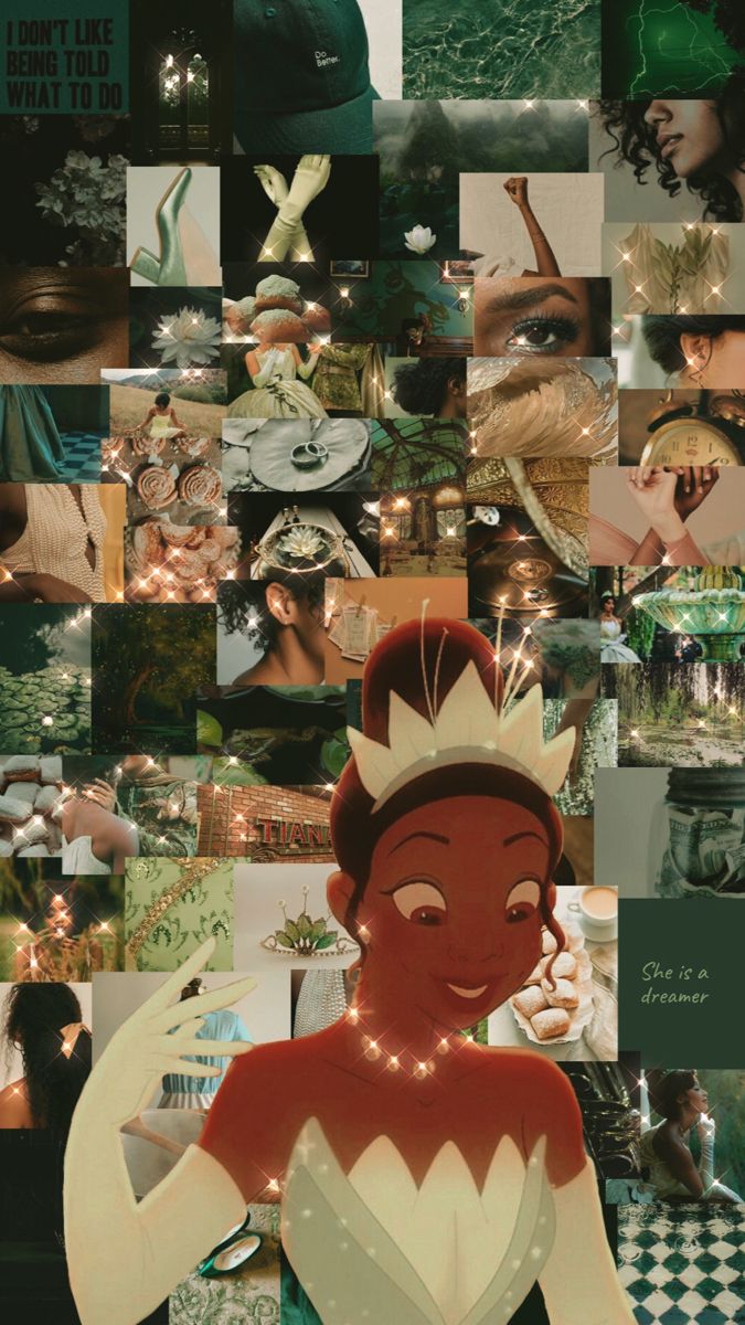 the collage is made up of many different pictures and words, including an image of a woman with a crown on her head