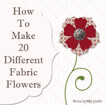 a red flower with the words how to make 20 different fabric flowers in white lettering