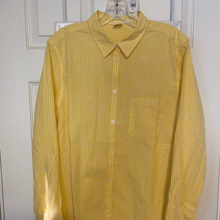 Gap Long-Sleeved Button Up Shirt With Tags. Size Xl Original Price $49.99. It's A Beautiful Yellow With White Stripes, But It's Not The Color For Me. It's Too Late To Return It So My Loss Is Your Gain. Casual Long Sleeve Yellow Shirt, Casual Yellow Long Sleeve Shirt, Casual Daywear Shirt By Gap, Casual Gap Shirt For Daywear, Classic Gap Tops For Spring, Classic Gap Cotton Blouse, Classic Cotton Blouse By Gap, Gap Collared Shirt For Daywear, Gap Collared Shirt For Daytime