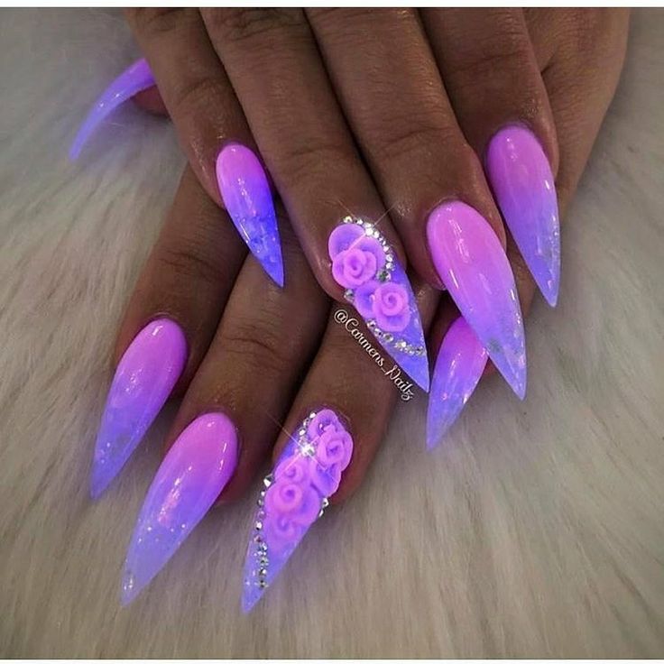 Dark Nails Designs, Glow In The Dark Nails, Purple Acrylic Nails, Unicorn Nails, Cute Acrylic Nail Designs, Glow Nails, Dark Nails, Neon Nails, Orange Nails