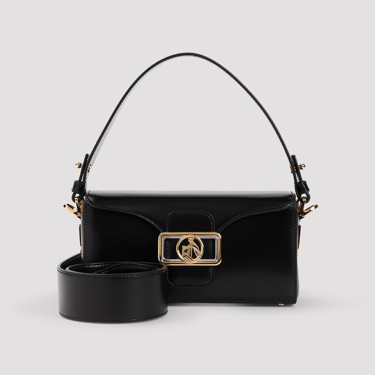 Lanvin Black Calf Leather Pencil Nano Shoulder Bag. Pure black calf leather bag, top shoulder strap, front flap fastening, front gold-tone buckle with lettering logo, adjustable and detachable shoulder strap, one main compartment. Gold-tone hardware. Chic Flap Bag With Gold-tone Logo Plaque, Chic Flap Bag With Gold-tone Logo, Chic Everyday Flap Bag With Gold-tone Logo Plaque, Black Shoulder Bag With Gold-tone Logo For Office, Modern Crossbody Shoulder Bag With Gold-tone Logo, Leather Flap Bag With Gold-tone Logo For Everyday Use, Leather Crossbody Flap Bag With Gold-tone Logo, Modern Business Shoulder Bag With Gold-tone Logo Plaque, Business Shoulder Bag With Gold-tone Logo Plaque