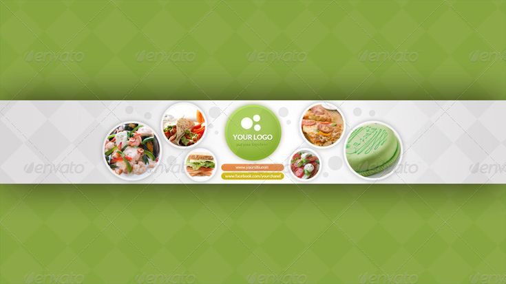 a green and white banner with food items on it