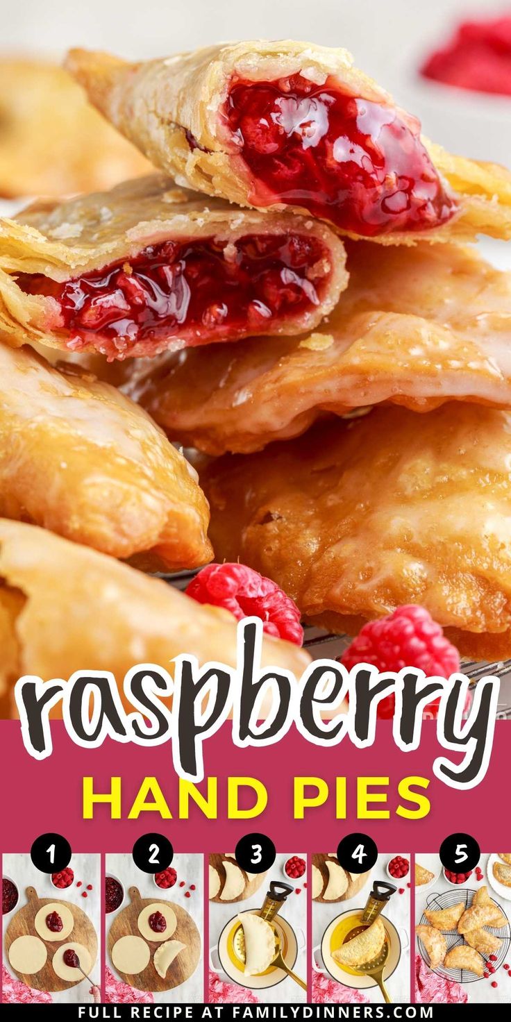 raspberry hand pies are stacked on top of each other and ready to be eaten