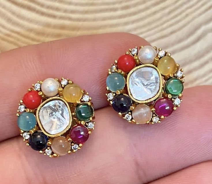 Navaratna Ear Studs, Navaratna Earrings, Navratna Earrings, Navratan Earrings, Navratan Jewellery, Navratan Necklace, Diamond Neckalce, Small Earrings Gold, Big Stud Earrings