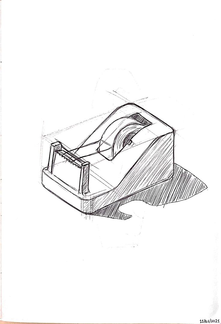 a pencil drawing of a toilet paper dispenser on a white sheet with the lid down