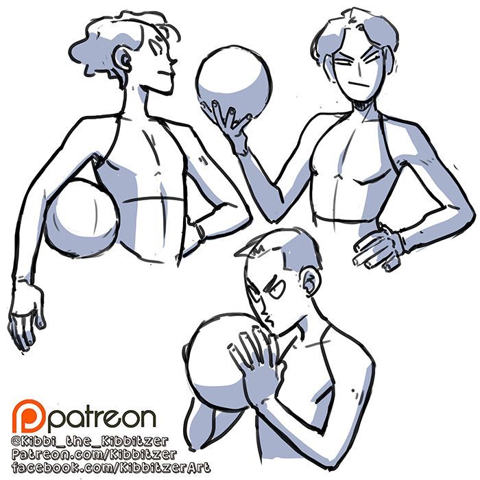 three different poses of a man holding a ball in one hand and another with his arm around