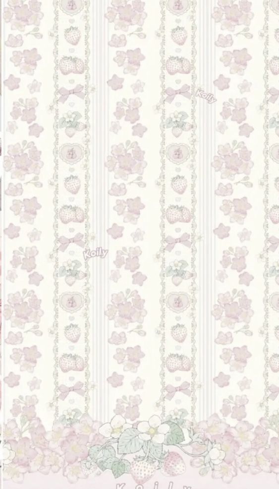 a pink and white wallpaper with flowers on the bottom, and stripes in the middle