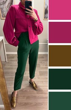 Emerald Pants Outfit, Emerald Green Color Combinations, Emerald Green Pants Outfit, Green Jacket Outfit, Crochet Pouches, Green Pants Outfit, Green Dress Pants, Detailed Crochet, Look Office